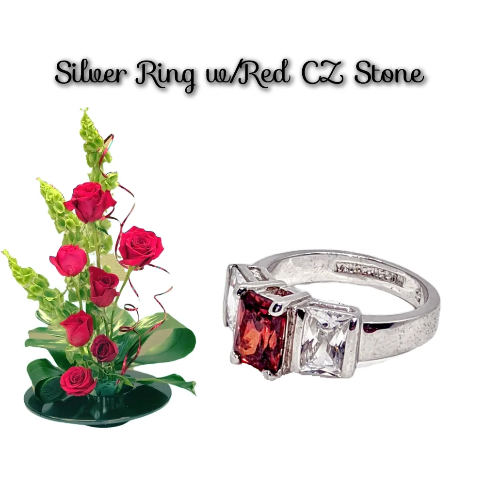 👣4/$20. Silver Ring w/Red CZ Stone